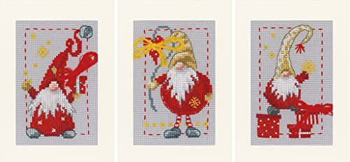 Vervaco Counted Cross Stitch Greeting Card Kit 4.2"X6" 3/Pk-Christmas Gnomes on Aida (14 Count) -V0185078