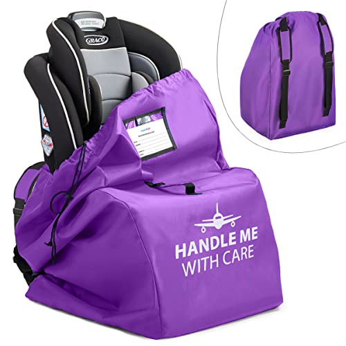 Car Seat Travel Bag Backpack for Gate Check Bag – Waterproof - 600D Nylon Fabric W/ Adjustable Strap 18x18x34 inch (Purple)