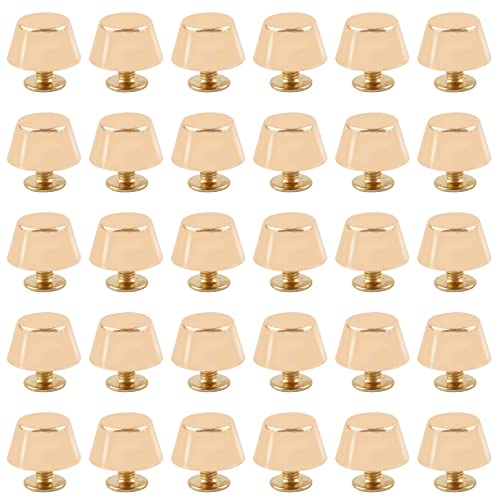 Framendino, 30 Pack Gold Rivets Stud Screw Back Purse Feet Handbag Nail Head Studs Leathercraft Cone Studs Alloy Screw Flat Buckle Spikes for Leather Bag DIY Craft