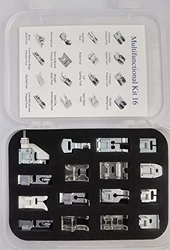 Youngine 16pcs Professional Sewing Machine Presser Feet Kit Multifunction Hem Foot Spare Parts Accessories for Low Shank, Brother, Singer, Janome, Viking, Toyota, Simplicity, Kenmore