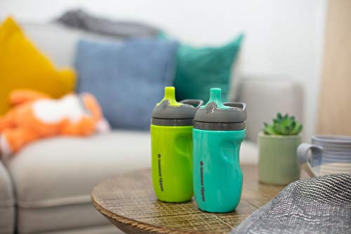 Tommee Tippee Insulated Sportee Water Bottle for Toddlers, Spill-Proof, Playful and Colorful Designs, Easy to Hold Handle, 9oz, 12m+, Pack of 2, Green and Teal