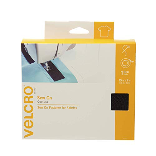 VELCRO Brand For Fabrics | Sew On Fabric Tape for Alterations and Hemming | No Ironing or Gluing | Ideal Substitute for Snaps and Buttons | Tape, 15ft x 2in, Black