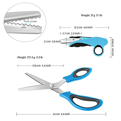 Asdirne Pinking Shears, Professional Zig Zag Scissors, Pinking Scissors with Rubber Grips and Ultra-Sharp Blade, Great for Many Kinds of Fabrics and Paper, 9.4 Inch, Set of 2