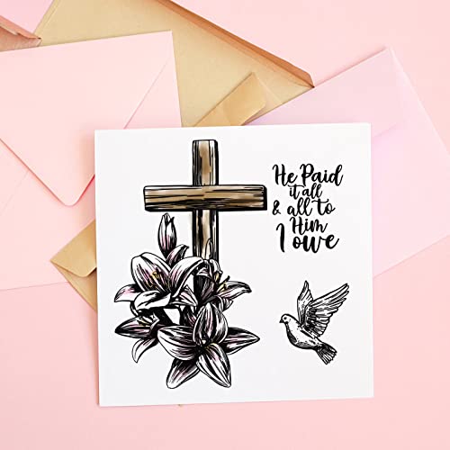 Lily Cross Religion Clear Stamps for Card Making Scrapbooking DIY Decorations, Christian Words Clear Stamps for Embossing Album Crafts Décor