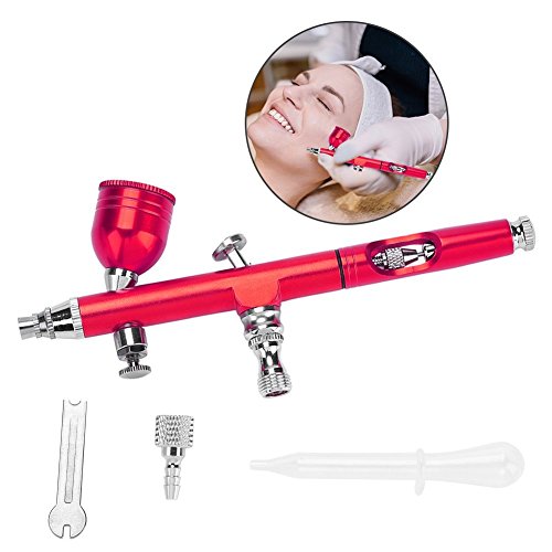 Airbrush gun, 0.3mm Gravity Spray Gun for Painting Art Tattoo Model Paint Nail Cake Decoration Makeup Nail Manicure, Cordless Air Brush Tools Kit(Red)