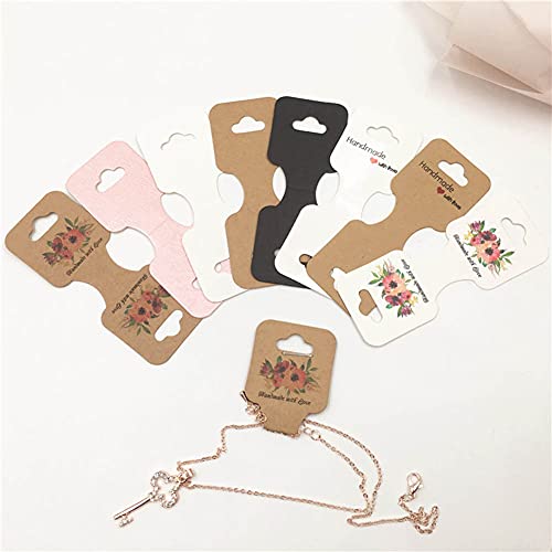 AKOAK 100 Pcs 9cm x 3.5cm Kraft Paper Necklace Bracelet Earring Packaging Display Card"Handmade with Love" Printing Creative Jewelry Display Card (Brown)