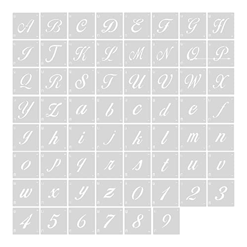 AIEX 62 Pcs Calligraphy Letter Stencils, 1 Inch Farmhouse Style Letter Number Template Interlocking Alphabet Stencils for Art Projects Decoration Painting DIY Craft