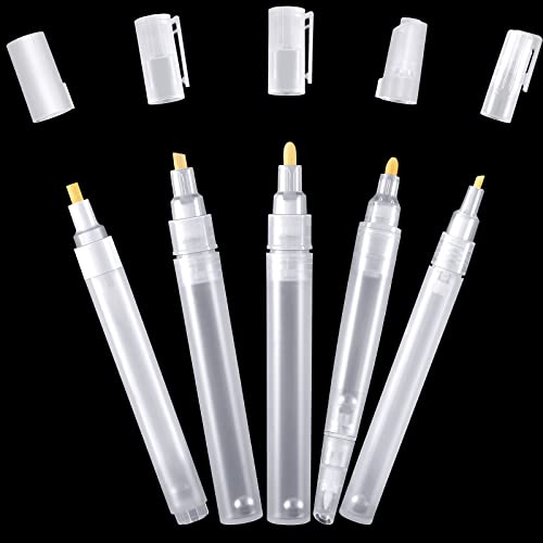 Set of 5 Empty Refill Paint Markers Blank Refillable Paint Pens Empty Refillable Marker for Painting, Transparent Pen Tube, Fill with Your Own Art Acrylic, Oil and Watercolor