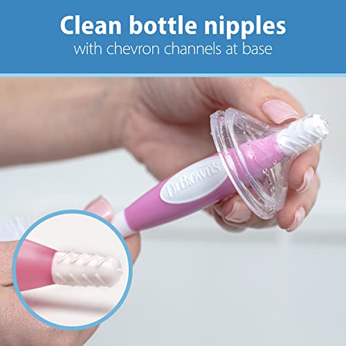 Dr. Brown's Soft Touch No Scratch Baby Bottle Cleaning Brush Nipple Cleaner with Stand and Storage Clip, BPA Free, Pink 1-Pack