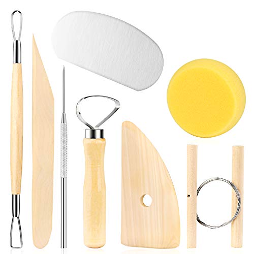 8 Pieces Wooden Pottery Sculpting Clay Cleaning Tool Set, Includes Clay Cutting, Modeling, Trimming Tools, for Beginner Level Pottery and Smoothing, Cleaning, Carving, Shaping and Sculpting