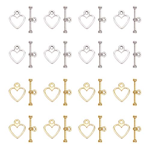 SUPERFINDINGS About 200 Sets Heart Toggle Jewelry Clasps 2 Colors Necklace Toggle Clasp Alloy T-Bar Closure Connector Set for Necklace Bracelet Jewelry Making DIY Craft