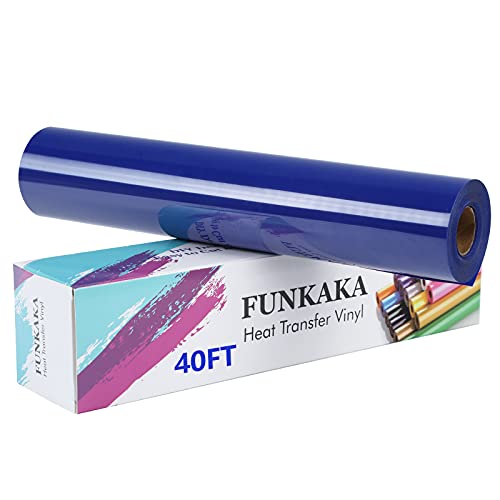 FUNKAKA HTV Vinyl Rolls - 12’’ x 40 Feet Heat Transfer Vinyl, Blue HTV Vinyl Iron on Vinyl - Easy to Cut & Weed for Heat Vinyl Design (Blue)