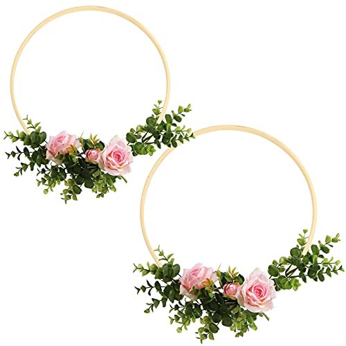 Sntieecr 12 Pack 2 Sizes Wooden Bamboo Floral Hoop Macrame Craft Hoop Ring for DIY Wedding Decorations, Dream Catchers, Wreath Decor, and Wall Hanging Crafts (10 & 12 Inch)