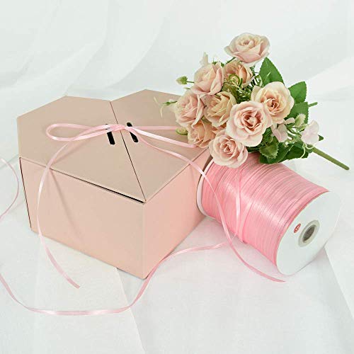 1/8 Inch x 870 Yards Pink Thin Solid Satin Ribbon Giant Spool Double Face Woven Polyester Fabric Ribbons for Crafts Hanging Tags Invitation Card Balloons Bouquet Hair Gift Wrapping Party Decoration