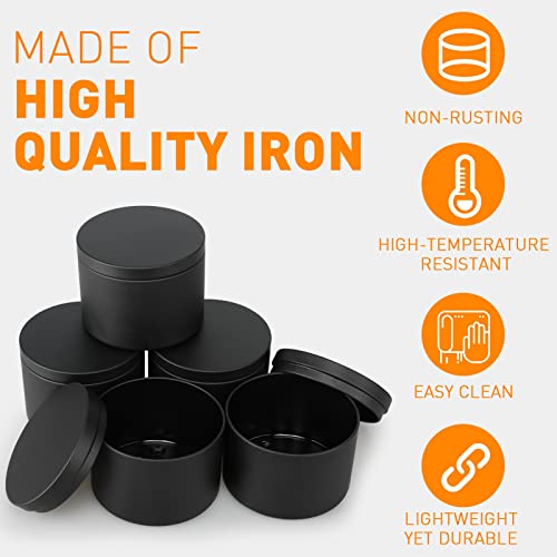 Black Candle Tins 8 oz, 24 Pcs Matte Black Candle Jar with Lids, Empty Metal Candle Container Round Candle Mold Vessel Supplies for Candle Making, Storage, Christmas Candle Gifts