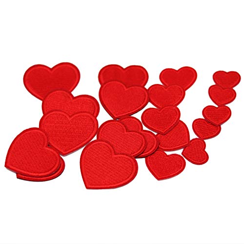 20pcs Red Heart Shape Iron on Patches Embroidered Motif Applique Assorted Size Decoration Sew On Patches Custom Patches for DIY Jeans, Jacket, Kid's Clothing, Bag,Caps, Arts Craft Se (Red Heart 20pcs)