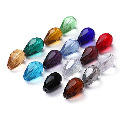 XinBoWen DIY 300 pcs 8x12mm Teardrop Glass Crystal Beads Center Drilled Assorted Color Faceted Spacer Beads for Jewelry Making with Container Box (8X12mm)