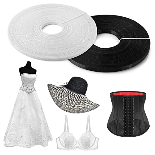 Ech.Apr 50 Yards Wide Plastic Boning for Sewing Sew-Through Boning Wedding Dress Nursing Caps Party Decoration Flowers (Black, 12mm)