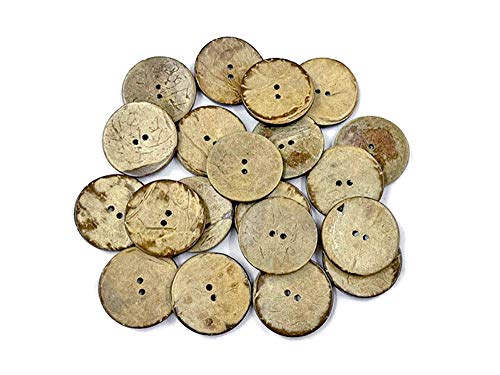 AMORNPHAN 20 PCS 1.2 Inch 30mm Brown Thick Natural Wooden Large Coconut Shell Buttons 2 Holes for Crafts DIY Clothing Sewing (30mm 20pcs)