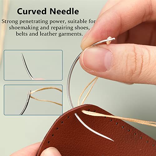 9 Pcs Heavy Duty Hand Sewing Needles Kit,Leather Sewing Needles with 5 Leather Hand Sewing Needle and 4 Curved Needle for Home Upholstery,Leather Needles for Hand Sewing,Carpet Canvas Repair…