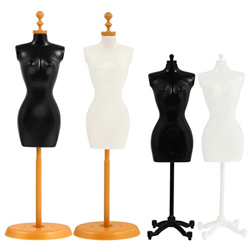 Mini Size Female Mannequin Torso, 4Pcs Mini Doll Dress Form Manikin Body with Base Stand for Sewing Dressmakers Dress Jewelry Display, Black&White, 25x7.5cm/9.82x2.95inch, (Mixed Style)