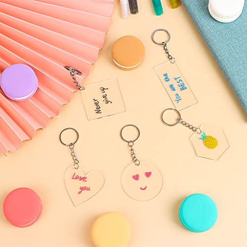 Sdfsdf 200 Pieces Acrylic Keychain Blanks Acrylic Transparent Keychain Pendants Includes Circle Heart Square Rectangle and Hexagon Shaped Keychain Blanks for DIY Crafts Projects (C-50)