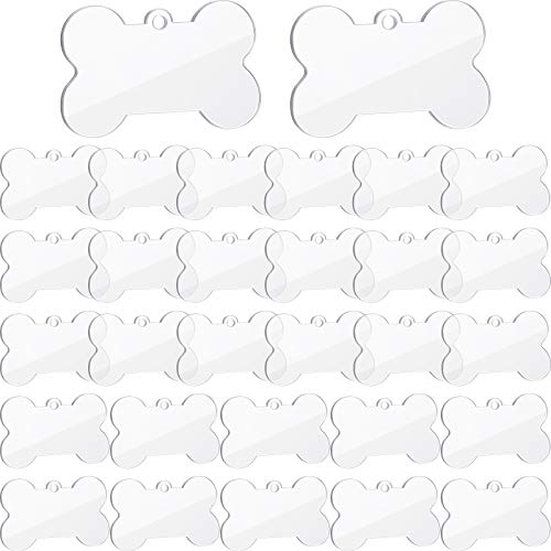 30 Pieces Sublimation Blank Dog Tags Clear Acrylic Keychain Blanks Dog Bone Shape Transparent Discs Precut Blanks for Custom Vinyl Projects (Bone Style)