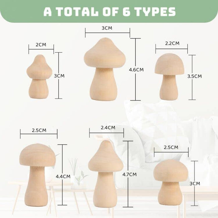 Pllieay 48 Pieces Unfinished Wooden Mushroom 6 Sizes of Natural Wood Mushrooms for Craft Projects and DIY Home Mushroom Decor, Valentine DIY Crafts