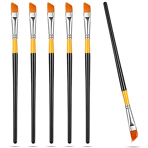 Angled Flat Paint Brushes Oblique Tip Nylon Hair Angular Oil Paint Brushes Long Handle Angled Flat Tipped Art Paintbrush for Acrylic Oil Watercolor Painting (6 Pieces,9 x 0.5 x 0.8 Inch)