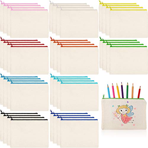 40 Pieces Canvas Zipper Pouch Bags Canvas Pencil Pouch Canvas Makeup Bags Blank Canvas Pencil Case Canvas Cosmetic Bag for Travel DIY Craft School (7.87 x 5.70 Inches, M)