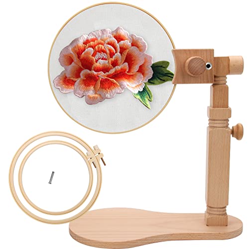 Rotated Adjustable Embroidery Frame Stand, Pletpet Embroidery Hoop Stand Desk Clamp with 2Pcs Embroidery Hoop 7.9 in+6.5 in - for Arts Crafts Sewing Needlework Embroidery Supplies