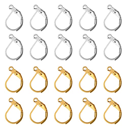 TOAOB 200pcs French Earring Hooks Leverback Earwires 10x15mm Silver and Gold Plated Metal Brass Hypoallergenic Earring Supplies Jewelry Making Findings