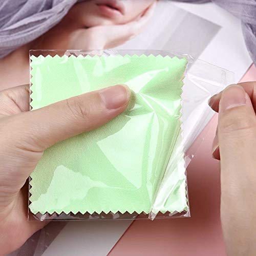 SEVENWELL 50pcs Jewelry Cleaning Cloth Green Polishing Cloth for Sterling Silver Gold Platinum Small Polish Cloth 8x8cm