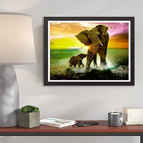 Kaliosy 5D Diamond Painting Elephant by Number Kits, Paint with Diamonds Art Animal DIY Full Drill, Crystal Craft Cross Stitch Embroidery Decoration 30x40cm