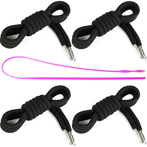 Anjpuy 4 Pieces 53 Inches Drawstring Cords Replacement Drawstrings with Easy Threader for Sweatpants Shorts Pants Hoodies(Black)