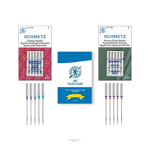 SCHMETZ Quilting and Microtex Sewing Machine Needle Combo Pack (10 Needles Total and 1 SCHMETZ ABC Pocket Guide)