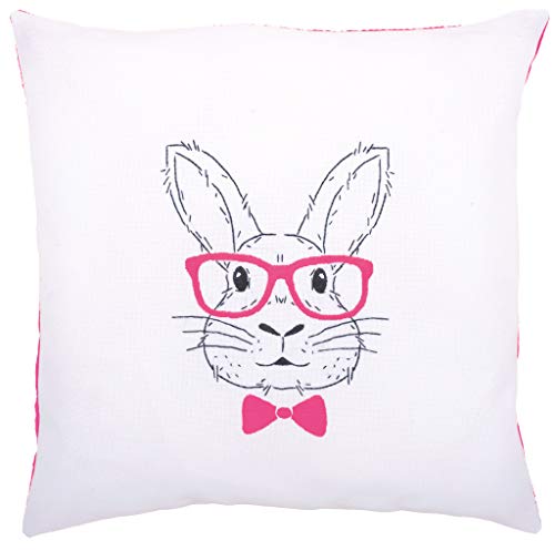 Vervaco Rabbit with Pink Glasses Cushion Stamped Embroidery Kit, 16" x 16"