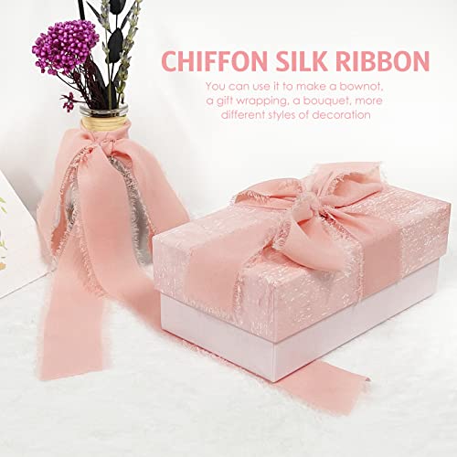 3 Rolls Handmade Chiffon Silk Ribbon, Blush Pink Ribbons Set for Wedding Invitations, Bridal Bouquets, Ribbon for Gift Wrapping, DIY Crafts, 1.5" x 7Yd