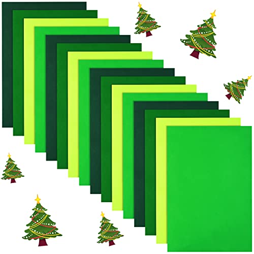16 Pieces St. Patrick's Day Green Felt Fabric Sheets, 8 x 12 Inch Palm Leaf Soft Non Woven Assorted Color Felt Fabrics, Squares Sewing Patchwork Felt Craft for St. Patrick's Christmas DIY