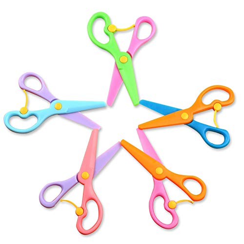 5 Pack Toddler Scissors, Safety Scissors For Kids, Plastic Children Safety Scissors, Dual-Colour Preschool Training Scissors For Cutting Tools Paper Craft Supplies