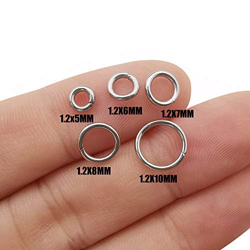 1000 pcs Mix 5mm 6mm 7mm 8mm 10mm Stainless Steel Rings Jump Rings Connector Rings for Jewelry Making Necklaces Bracelet Earrings Keychain DIY Craft (M535)