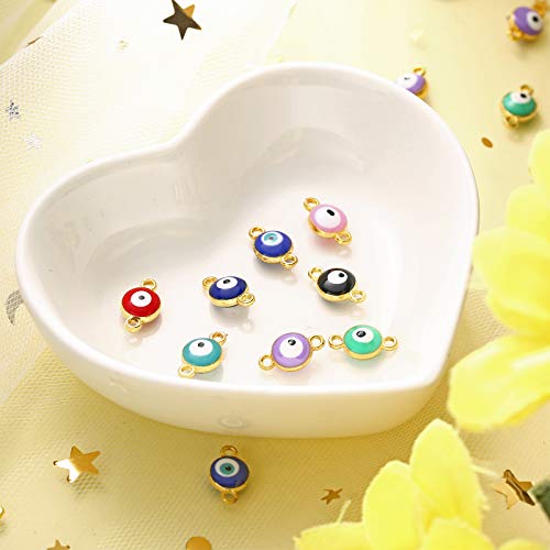 160 Pieces Acrylic Evil Eye Beads DIY Craft Charms Jewelry Making Pendants with Double Hook for DIY Bracelet Necklace Supplies, 8 Assorted Colors (Gold Hook)