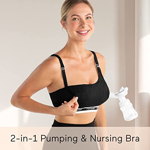 Momcozy Seamless Pumping Bra Hands Free, Comfort and Great Support Nursing and Pumping Bra, Fit for Spectra, Lansinoh, Philips Avent and More, Large Black