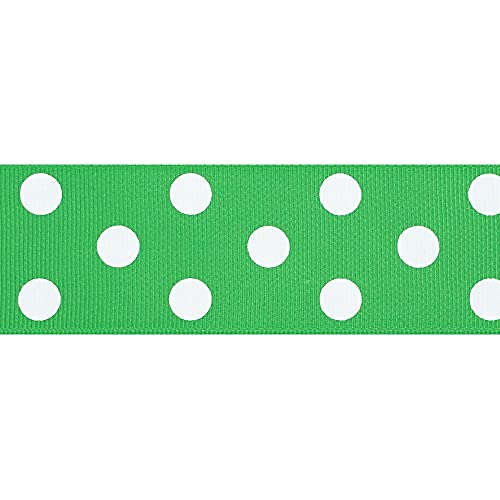 MEEDEE Polka Dot Ribbon Grosgrain Polka Dot Craft Ribbon 1-1/2 inch Grosgrain Ribbon, Green with White Dots, Ribbon for Gift Wrapping Suprise Party Birthday Party Decoration Wreath Hair Bow (6 Yards)