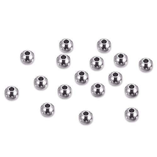 DanLingJewelry 100 pcs 6 mm Metal Spacer Beads 304 Stainless Steel Round Beads Tiny Smooth Beads for Necklaces, Bracelets and Jewelry Making(Stainless Steel Color,Hole: 2mm)