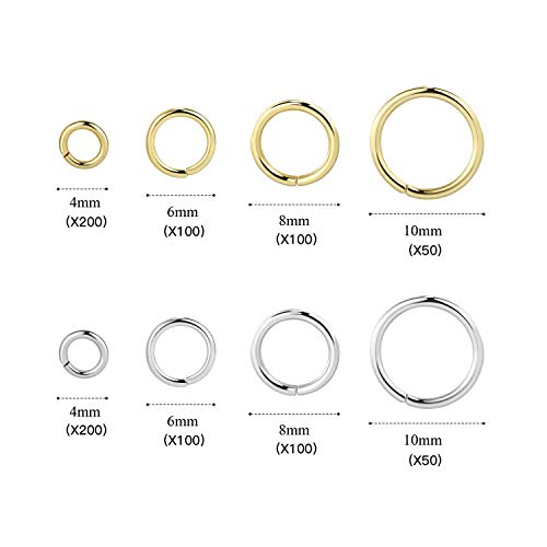 900PCS Jump Rings for Jewelry Making,Strong Silver Gold Open Jump Ring for Jewelry DIY Craft Necklace Accessories 4mm 6mm 8mm 10 mm