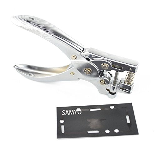 SAMYO Hand Held 2-in-1 Hand ID Card Slot Hole & Round Hole Punch Metal Puncher Plier Punching Tool for ID Card Badge PVC Photo Tag