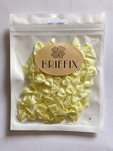 Briefix 50 Pieces Mini Satin Ribbon Bows Adorable Flower Appliques for Sewing, Scrapbooking, DIY Crafts and Gifts Decoration(Yellow)