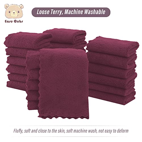24 Pack Baby Washcloths - Ultra Soft Absorbent Wash Cloths for Baby and Newborn, Gentle on Sensitive Skin for Face and Body, 8" by 8", Burgundy