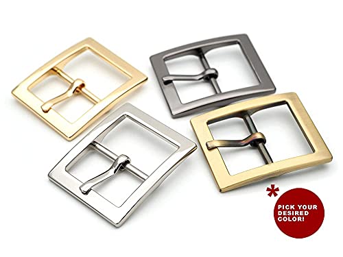 CRAFTMEMORE 4pcs Single Prong Belt Buckle Square Center Bar Buckles Leather Craft Accessories SC30 (1 1/4 Inch, Silver)